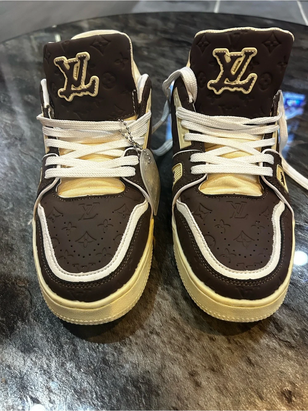 Louis Vuitton Men’s Chocolate Brown and Cream High-Top Sneakers
